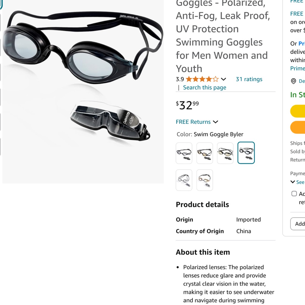 Nwt Sumarpo Swim Goggles - Polarized, Anti-Fog, Leak Proof, Uv Protection
